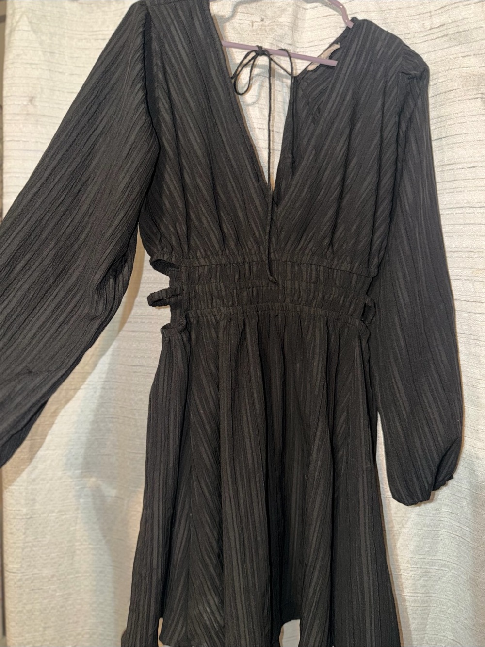 Blush Black Long-Sleeve V-Neck Smocked Waist Dress